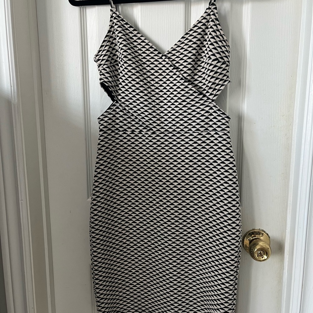 H&M Black and White Geometric Dress with Cutouts